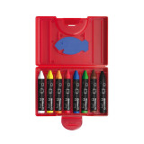 Мелки восковые Pelikan треугольные и точилка, 8 цветов, футляр